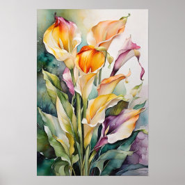 Calla Lilies - Aquarellfarbene Blume - Kunst des B Poster