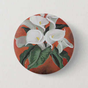 Calla Lilies auf einem roten Hintergrund Button