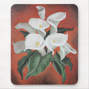 Calla Lilies auf einem roten Hintergrund Mousepad