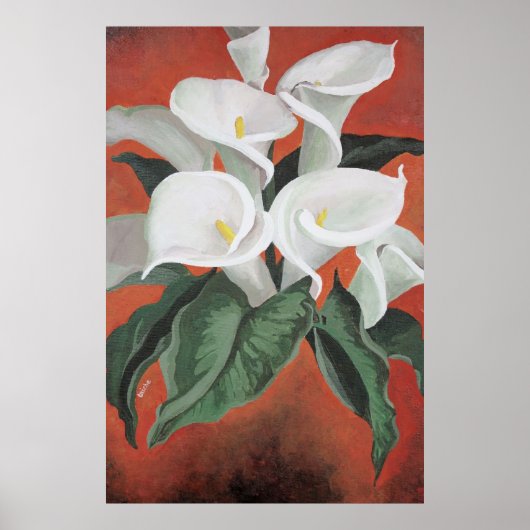 Calla Lilies auf einem roten Hintergrund Poster (Vorne)