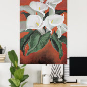 Calla Lilies auf einem roten Hintergrund Poster (Heimbüro)
