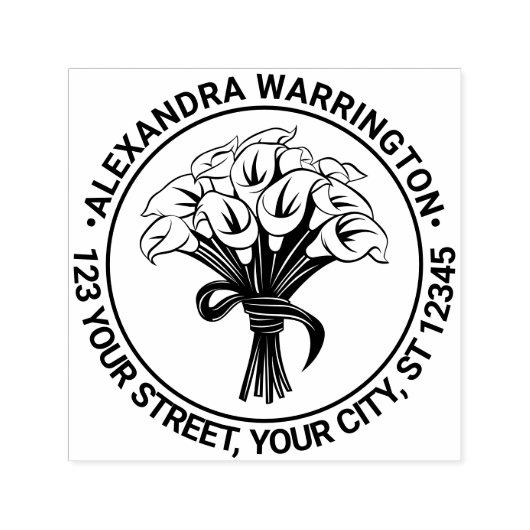 Calla Lilies Bouquet Bow Ribbon Name Ret Adresse Permastempel (Design)