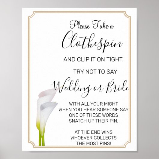 Calla Lilies Clothespin Brautparty Poster (Vorne)