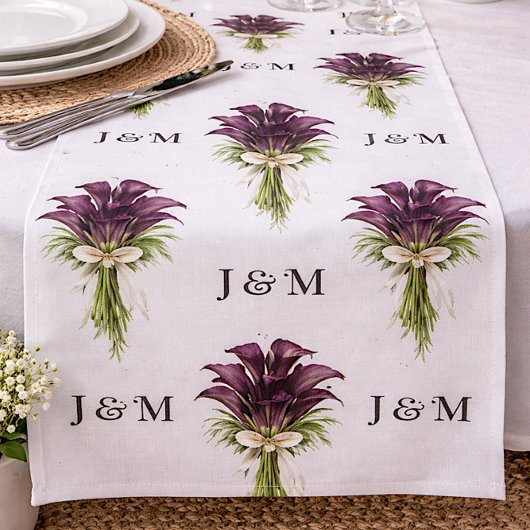 Calla Lilies Floral Wedding Fabric with Monogram Stoff