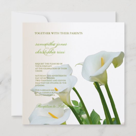 Calla lilies, Hochzeit Einladungen (Rückseite)