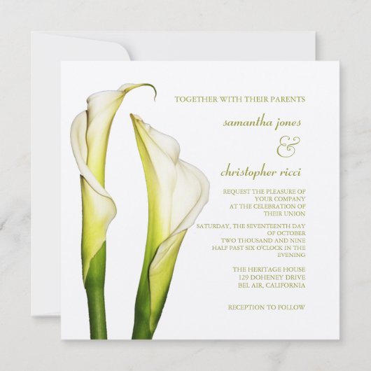 Calla lilies, Hochzeit Einladungen (Rückseite)