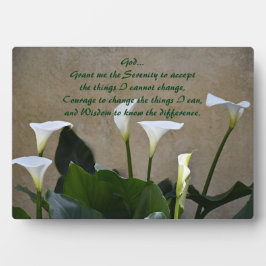 Calla Lilies Inspirational Serenity Gebet Fotoplatte