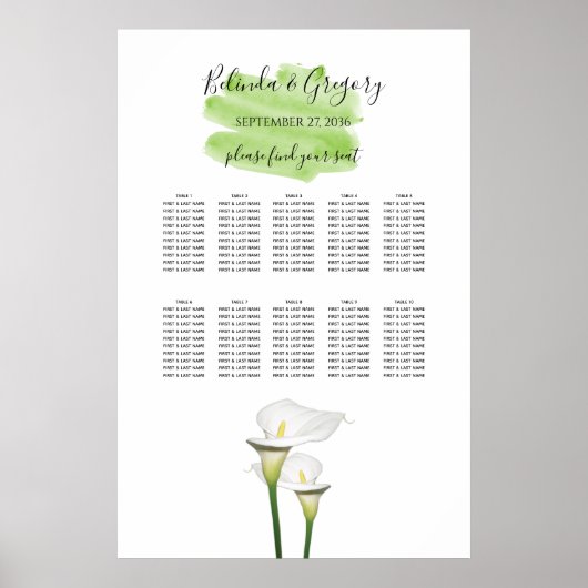 Calla Lilies Watercolor Hochzeitstabelle Poster (Vorne)