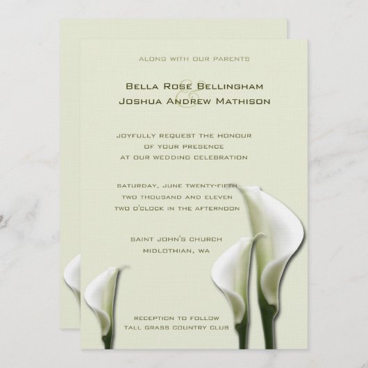 Calla Lilies White Wedding Einladung (Vorne/Hinten)