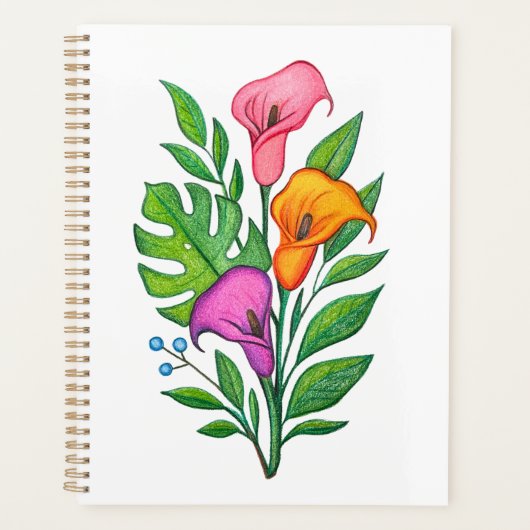 Calla Lillies Blumenzeichnung Buntstift Planer (Vorderseite)