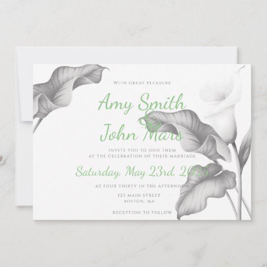 Calla Lilly Black & White Einladung (Vorderseite)