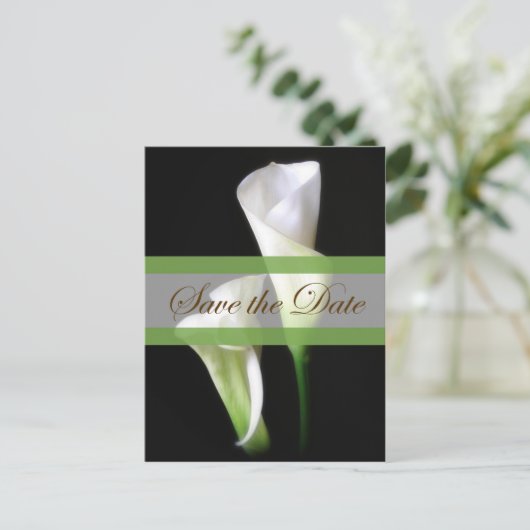 Calla Lily 2 Save the Date Wedding Ankündigungspostkarte (Stehend Vorderseite)