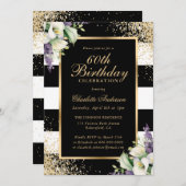 Calla Lily Black Gold Confetti 60. Geburtstag Einladung (Vorne/Hinten)