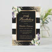 Calla Lily Black Gold Confetti 70. Geburtstag Einladung (Stehend Vorderseite)