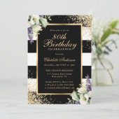 Calla Lily Black Gold Confetti 80. Geburtstag Einladung (Stehend Vorderseite)