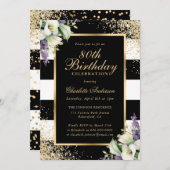 Calla Lily Black Gold Confetti 80. Geburtstag Einladung (Vorne/Hinten)