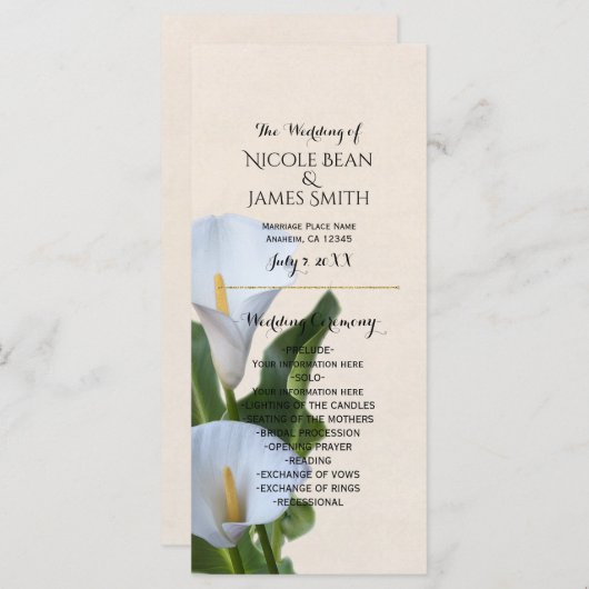 Calla Lily Blume Floral Wedding Program Programm (Vorne/Hinten)