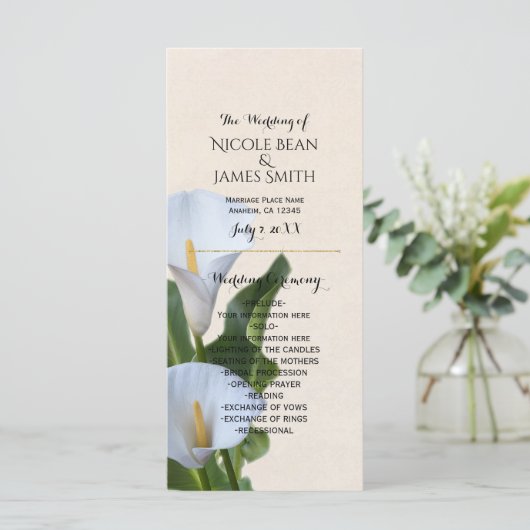 Calla Lily Blume Floral Wedding Program Programm (Stehend Vorderseite)