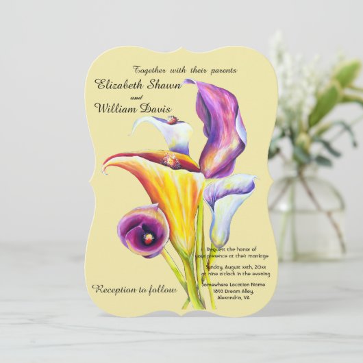 Calla Lily Blume Hochzeit Einladung (Stehend Vorderseite)
