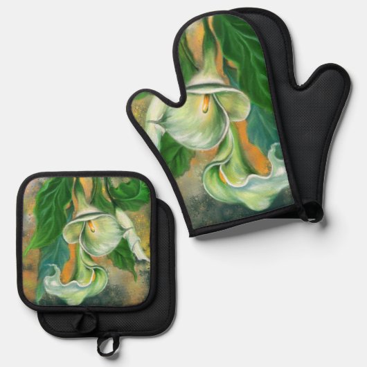 Calla Lily Blume Oven Mitt & Pot Holder Set (Vorderseite/Rückseite)
