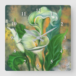 Calla Lily Blume Wall Clock Painting Quadratische Wanduhr