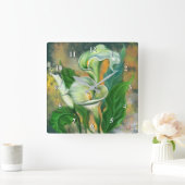 Calla Lily Blume Wall Clock Painting Quadratische Wanduhr (Zuhause)