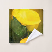 Calla Lily Bright Yellow Blätter Bokeh Badhandtuch Set (Waschlappen)