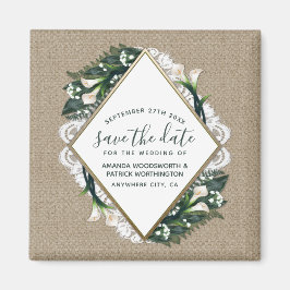 Calla Lily Burlap Wedding Save the Date Magnete Magnet