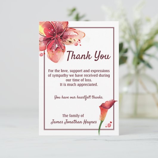 Calla Lily danke Ihnen Beerdigung Beileid (Stehend Vorderseite)