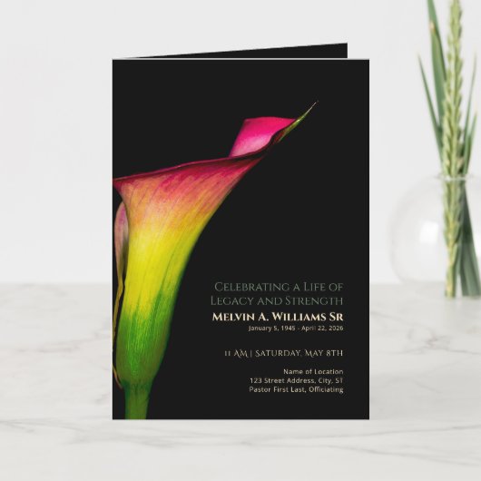 Calla Lily Gedenkprogramm Rot Gelb Grün Einladung (Vorderseite)