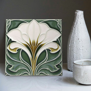 Calla Lily Green Blumenwall Dekoration Art Nouveau Fliese