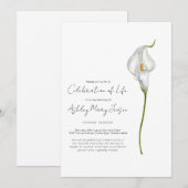 Calla Lily Lebensfeier Bestattung Einladung (Vorne/Hinten)