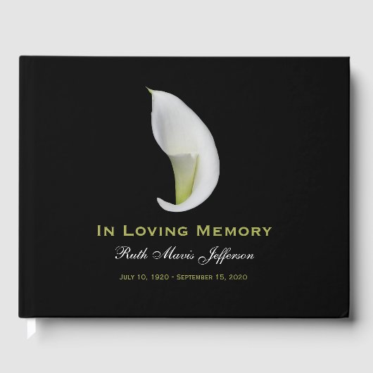 Calla Lily Memorial oder Beerdigung Gästebuch (Vorderseite)