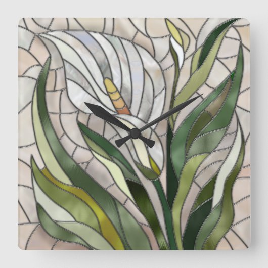 Calla Lily Mosaic Art Quadratische Wanduhr (Vorderseite)