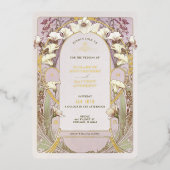 Calla Lily Rose Gold Foil Hochzeit Einladung Mucha (Vorderseite)