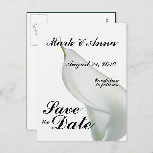 Calla Lily Save the Date Postcard Ankündigungspostkarte (Vorne/Hinten)