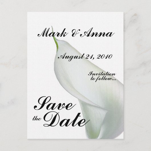 Calla Lily Save the Date Postcard Ankündigungspostkarte (Vorderseite)