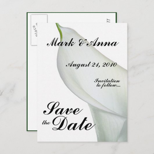 Calla Lily Save the Date Postcard Ankündigungspostkarte (Vorne/Hinten)