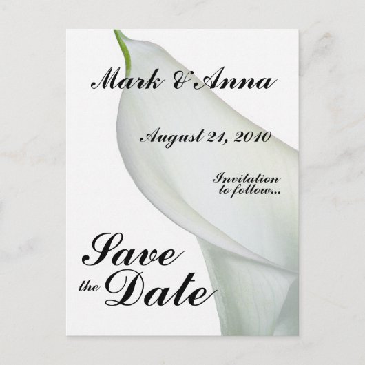 Calla Lily Save the Date Postcard Ankündigungspostkarte (Vorderseite)