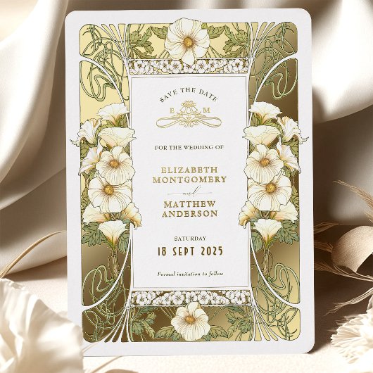 Calla Lily Save the Dates Art Nouveau Mucha Folieneinladung