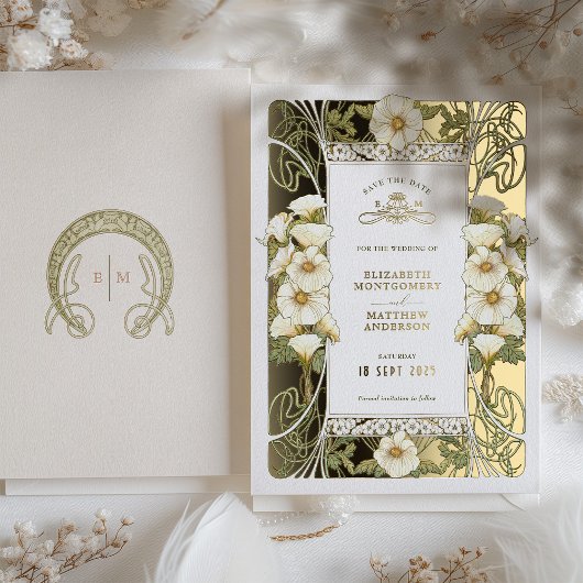 Calla Lily Save the Dates Art Nouveau Mucha Folieneinladung