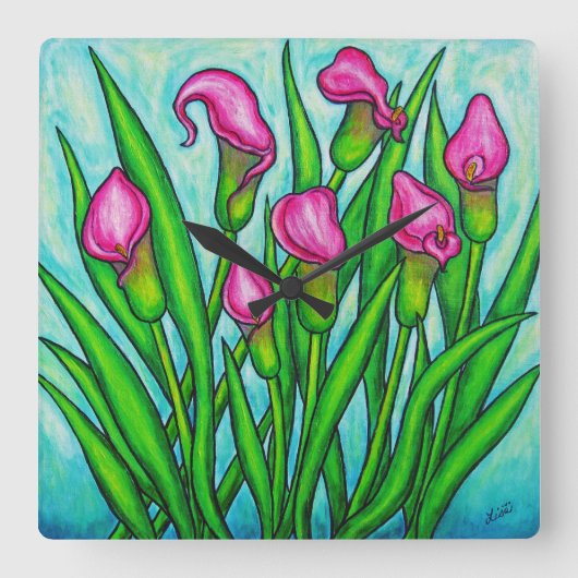 Calla Lily Square Wall Clock Quadratische Wanduhr (Vorderseite)