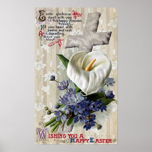 Calla Lily und Cross Vintag Osterfest Poster (Vorne)