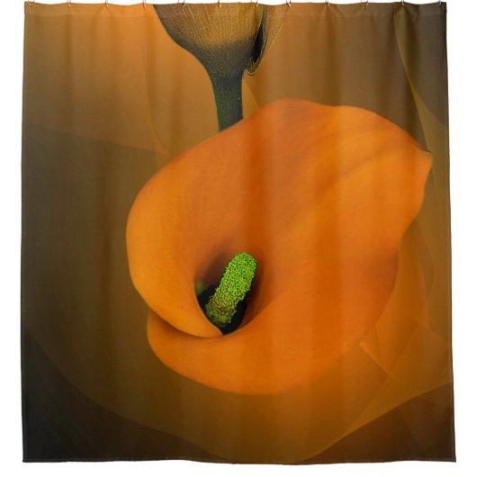 Calla Lily Warm Gelbe Nebel Hintergrund Duschvorhang (Vorderseite)