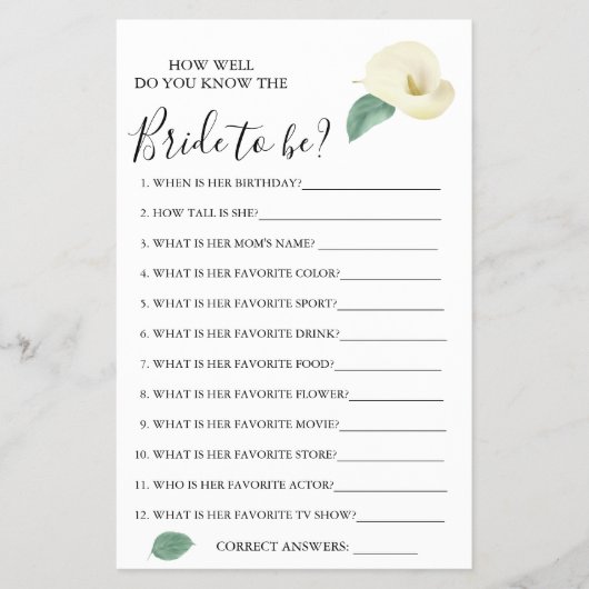 Calla Lily Wie gut kennen Sie die Bridge-Spielkart Flyer (Vorne)