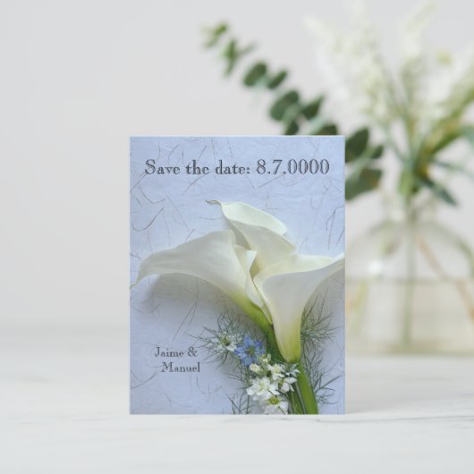 Calla lis mit Nigella und Stock Blume Save The Date (Stehend Vorderseite)