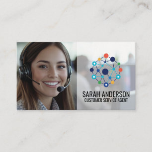Callcenter-Mitarbeiter lächelnd   Network Corp-Log Visitenkarte