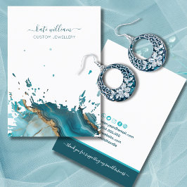 Calligrafie Aquamarin Agate Earring Display Card Visitenkarte