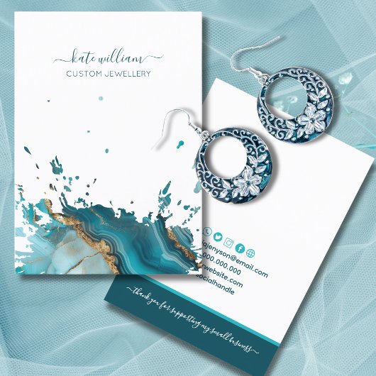 Calligrafie Aquamarin Agate Earring Display Card Visitenkarte