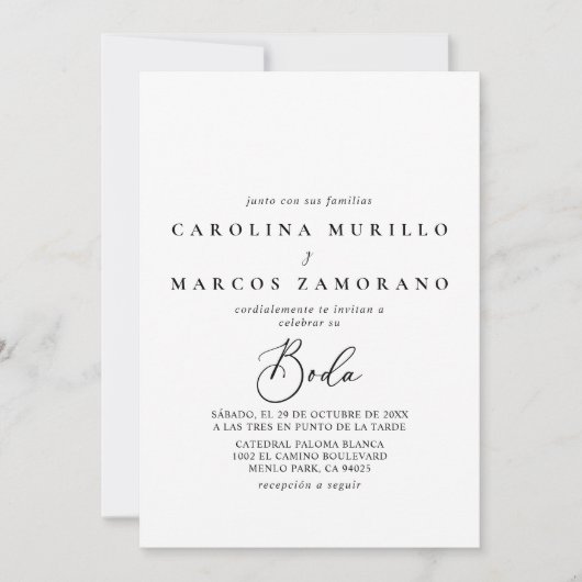 Calligrafie Black and White Boda Wedding Einladung (Vorderseite)